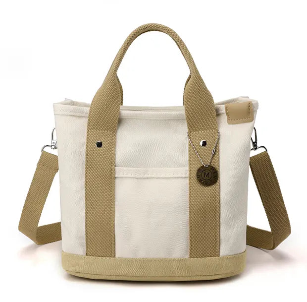 ミニマルエディットフロートキャンバストートバッグ(ショルダーあり)のホワイト×khaki